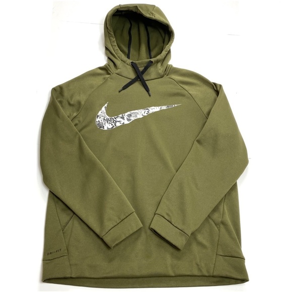 Nike Therma Pullover Swoosh Training Big Nike Logo Hoodie Olive Green - Picture 8 of 9